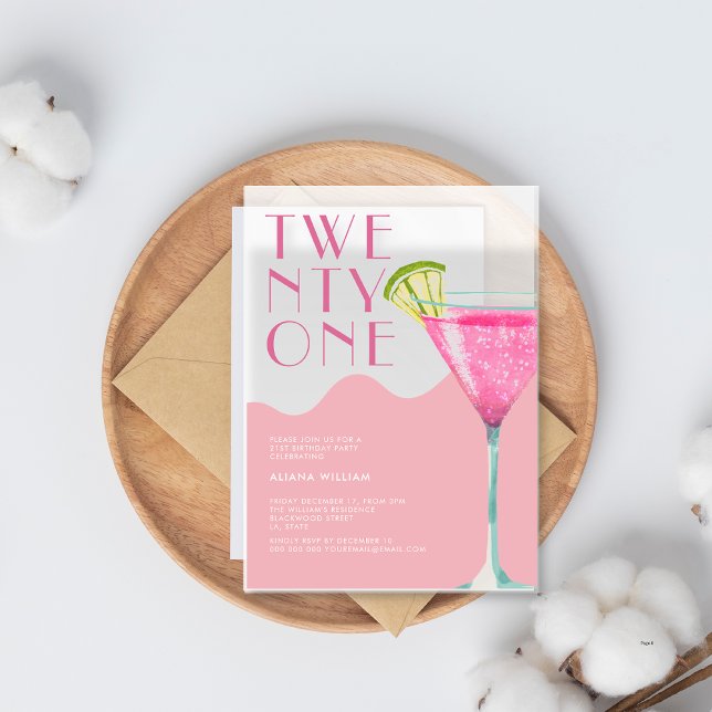 Invitaciones Acrílicas Elegante cóctel rosado de Moda 21º cumpleaños (Subido por el creador)
