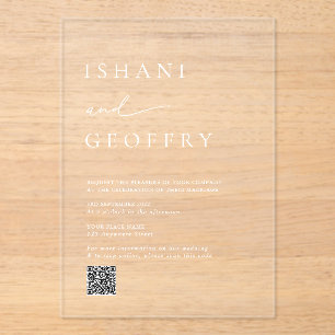 Invitaciones Acrílicas Elegante código QR Boda transparente Minimalista