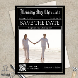 Invitaciones Acrílicas Elegante código QR de periódico de boda Guardar la