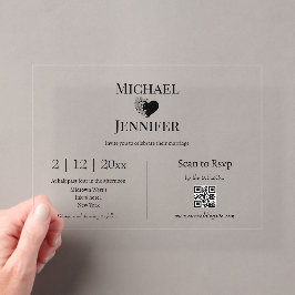 Invitaciones Acrílicas elegante código QR minimalista para RSVP boda clar