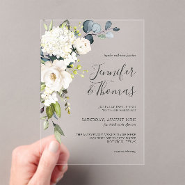 Invitaciones Acrílicas Elegante color de agua blanco Floral Hydrangeas Bo