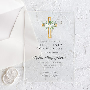 Invitaciones Acrílicas Elegante Comunión de pueblos florales Chica