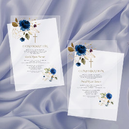 Invitaciones Acrílicas Elegante Confirmación de Niño Flores Azules y Dora