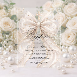 Invitaciones Acrílicas Elegante Coqueta Perla Arco Bautizo