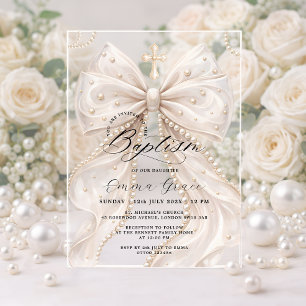 Invitaciones Acrílicas Elegante Coqueta Perla Arco Bautizo