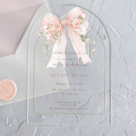 Invitaciones Acrílicas Elegante Coqueta Rosas Rosadas con Lazo Baby Showe
