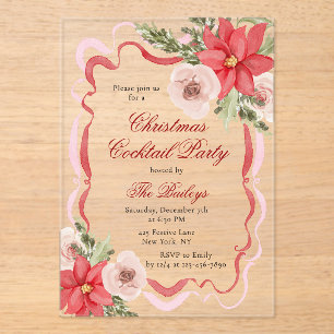 Invitaciones Acrílicas Elegante Coquette Floral Navidades Fiesta de cócte