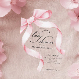 Invitaciones Acrílicas Elegante Coquette Rosa Bow Chica Baby Shower