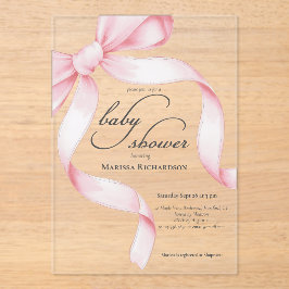 Invitaciones Acrílicas Elegante Coquette Rosa Bow Chica Baby Shower