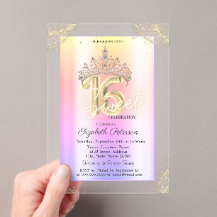 Invitaciones Acrílicas Elegante Corona Estampado Colorido de Leopardo Swe