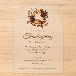 Invitaciones Acrílicas Elegante Corona Floral de Otoño para Acción de Gra