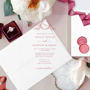 Invitaciones Acrílicas Elegante Corona Real de Burgundy Monograma