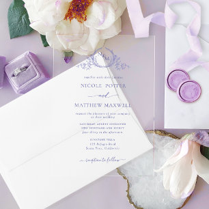 Invitaciones Acrílicas Elegante Corona Real de Violeta Monograma