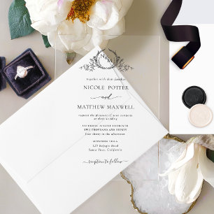 Invitaciones Acrílicas Elegante Corona Real Negra Monograma