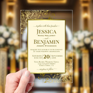 Invitaciones Acrílicas Elegante crema marfil y oro Boda de texto con esti
