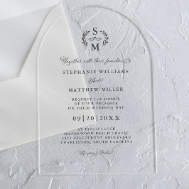Invitaciones Acrílicas Elegante Cresta de Monograma de Caligrafía para Bo