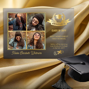 Invitaciones Acrílicas Elegante Cuatro Foto Negro Desvanecido Graduació