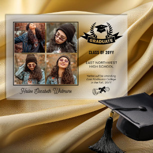 Invitaciones Acrílicas Elegante Cuatro Foto Negro Graduación Claro