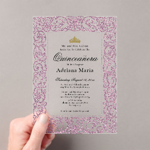 Invitaciones Acrílicas Elegante Cumpleaños 15 Quinceañera Rosa