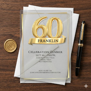 Invitaciones Acrílicas Elegante Cumpleaños 60 Icono Dorado Edad Gris Suav