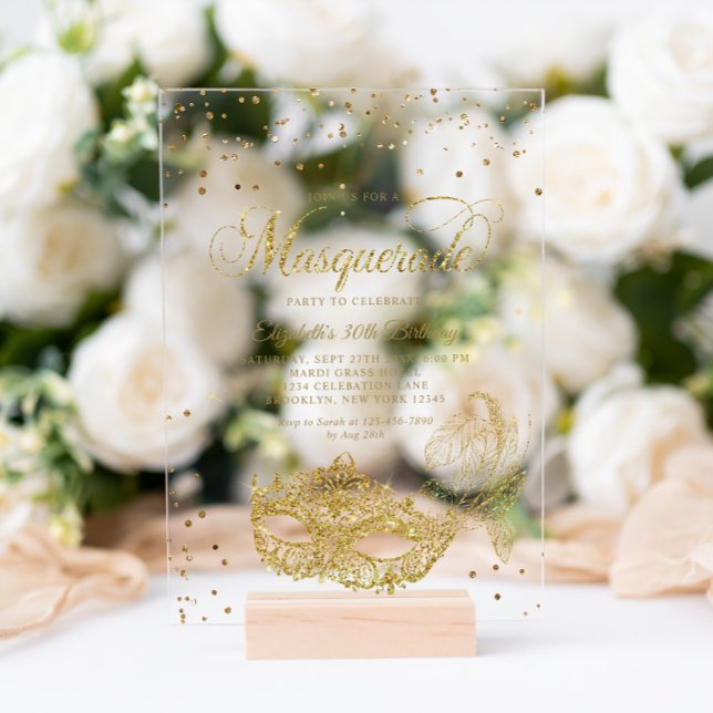 Invitaciones Acrílicas Elegante cumpleaños de Purpurina de oro negro (Subido por el creador)