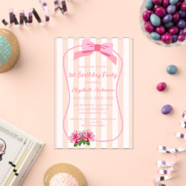 Invitaciones Acrílicas Elegante Cumpleaños Floral con un Lazo 1er