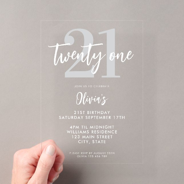 Invitaciones Acrílicas Elegante Cumpleaños Moderno 21 (Insitu (portátil))