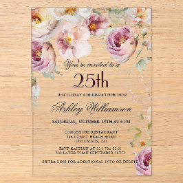 Invitaciones Acrílicas Elegante Cumpleaños Party de Flor Silvestre Rosa 2