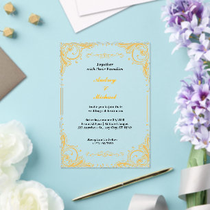 Invitaciones Acrílicas Elegante de oro junto con su Boda familiar