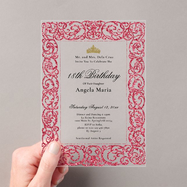 Invitaciones Acrílicas Elegante Debut de 18 Cumpleaños (Insitu (portátil))