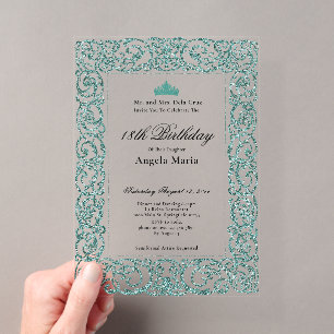 Invitaciones Acrílicas Elegante Debut de Cumpleaños 18 Años con Borde Ver