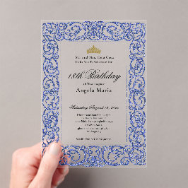Invitaciones Acrílicas Elegante Debut de Cumpleaños 18 Azul