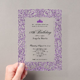 Invitaciones Acrílicas Elegante Debut de Cumpleaños 18 con Borde Púrpura