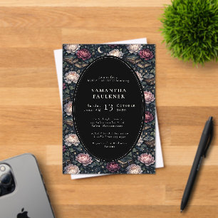 Invitaciones Acrílicas Elegante Desayuno Bridal Floral Romántico Oscuro