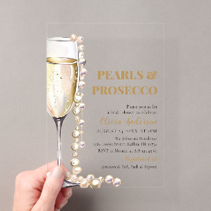 Invitaciones Acrílicas Elegante Despedida de Soltera con Perlas de Oro y