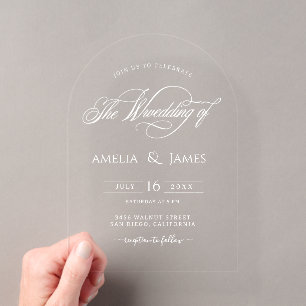 Invitaciones Acrílicas Elegante diseño de escritura transparente para bod