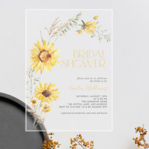 Invitaciones Acrílicas Elegante Ducha de Novia Botánica de Girasoles Boho