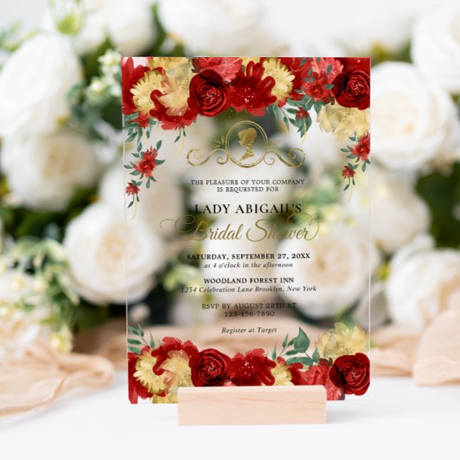 Invitaciones Acrílicas Elegante ducha de novia con flores de Borgoña (Subido por el creador)