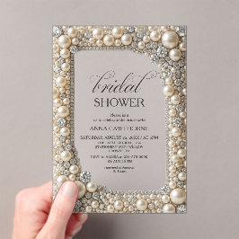 Invitaciones Acrílicas Elegante ducha de novia con perlas