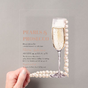 Invitaciones Acrílicas Elegante Ducha de Novia con Perlas Modernas y Pros