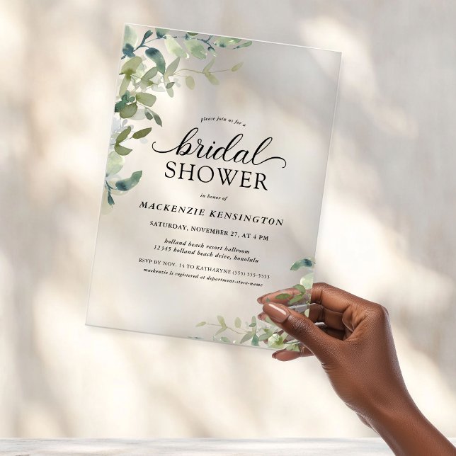 Invitaciones Acrílicas Elegante ducha de novia de vegetación botánica (Elegant Botanical Greenery Bridal Shower Acrylic Invitations)