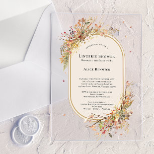 Invitaciones Acrílicas Elegante ducha de ropa interior beige de otoño rús
