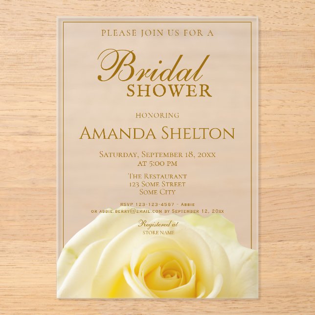 Invitaciones Acrílicas Elegante ducha marrón rosa amarillo floral novia (Anverso)