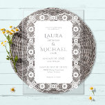 Invitaciones Acrílicas Elegante encaje blanco<br><div class="desc">Estas elegantes invitaciones formales de boda acrílicas de 5" x 7" presentan un diseño de encaje falso blanco con letras grises. La introducción, "Únete a nosotros en la celebración del boda de, " los nombres completos de la pareja boda, fecha boda, hora del boda, ubicación, dirección de ubicación e información...</div>
