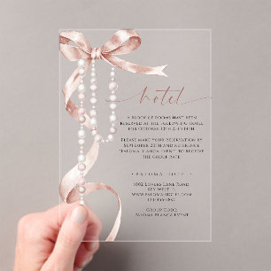 Invitaciones Acrílicas Elegante Enclosure de Hotel con Lazo de Mocha y Ro