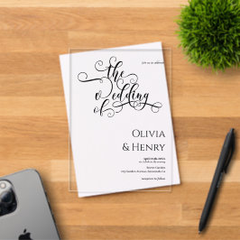 Invitaciones Acrílicas Elegante escritura de caligrafía romántica Boda