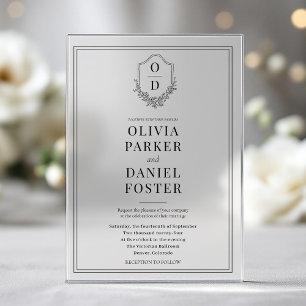 Invitaciones Acrílicas Elegante Escudo Boda moderno negro y blanco
