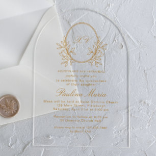 Invitaciones Acrílicas Elegante Escudo de oro formal Quinceañera