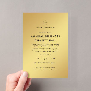 Invitaciones Acrílicas Elegante Estilo Dorado Negro Logotipo de Negocios 