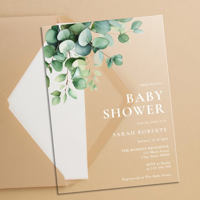 Invitaciones Acrílicas Elegante Eucalyptus Greenery Baby Shower (Subido por el creador)